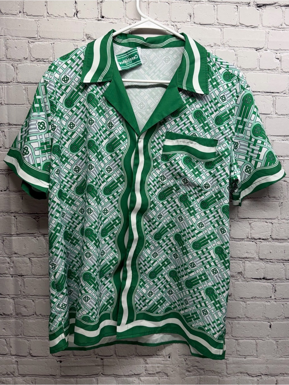 Men's Green Geometric Short-Sleeve Button-Down Shirt